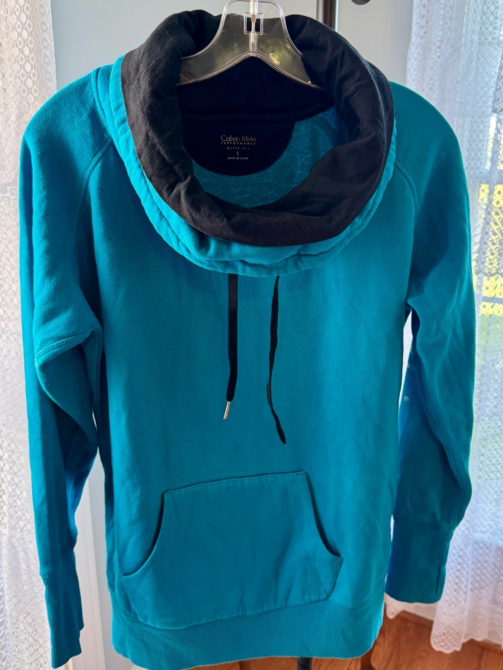 Calvin Klein Performance Teal Cowl Neck Pullover Hoodie Medium Thumb Holes